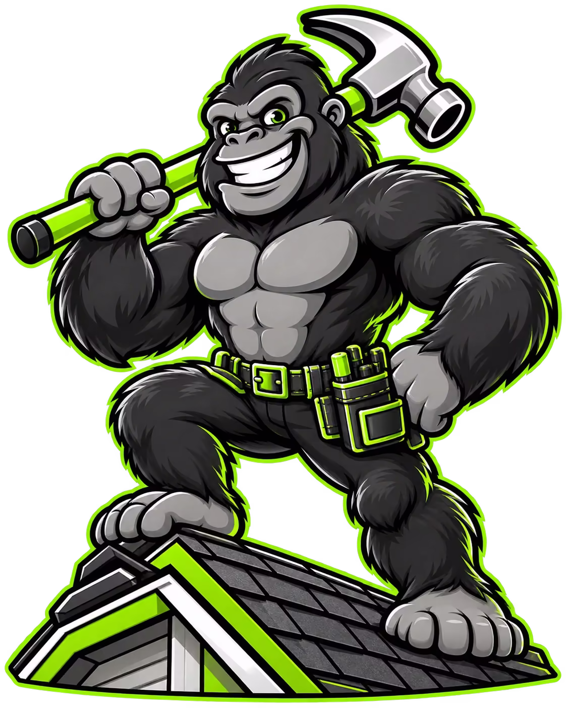 Roof Crushers gorilla mascot holding a hammer on a rooftop
